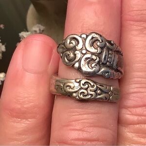 Vintage Intricate Spoon Ring Handmade Silver Plate